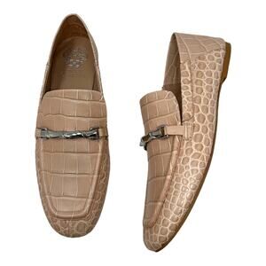 Vince Camuto Perenna Croc Embossed Nude Leather Loafers Size 8.5